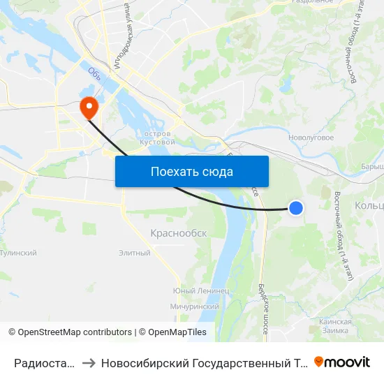 Радиостанция №2 to Новосибирский Государственный Технический Университет map