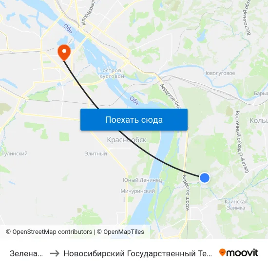 Зеленая Горка to Новосибирский Государственный Технический Университет map