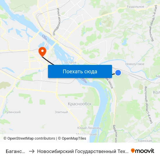 Баганская Ул. to Новосибирский Государственный Технический Университет map
