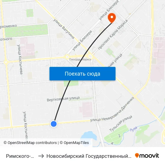 Римского-Корсакова to Новосибирский Государственный Технический Университет map