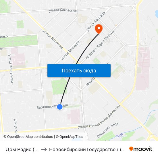 Дом Радио (Вертковская) to Новосибирский Государственный Технический Университет map