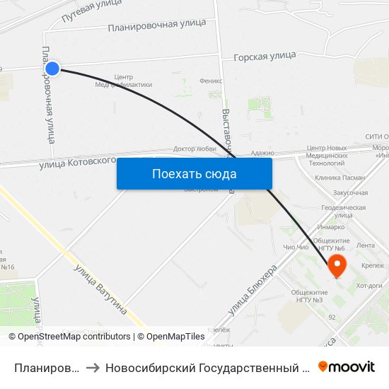Планировочная Ул. to Новосибирский Государственный Технический Университет map