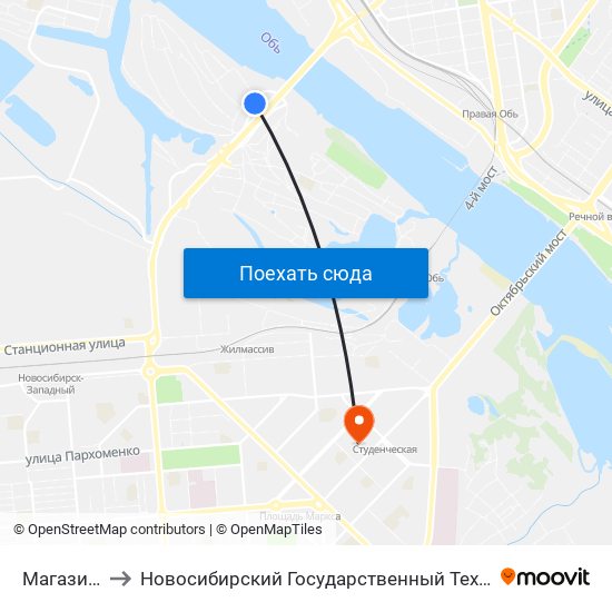 Магазин №18 to Новосибирский Государственный Технический Университет map