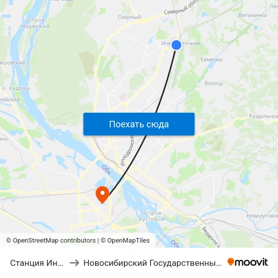 Станция Иня-Восточная to Новосибирский Государственный Технический Университет map