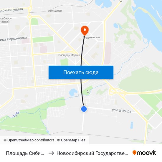 Площадь Сибиряков-Гвардейцев to Новосибирский Государственный Технический Университет map