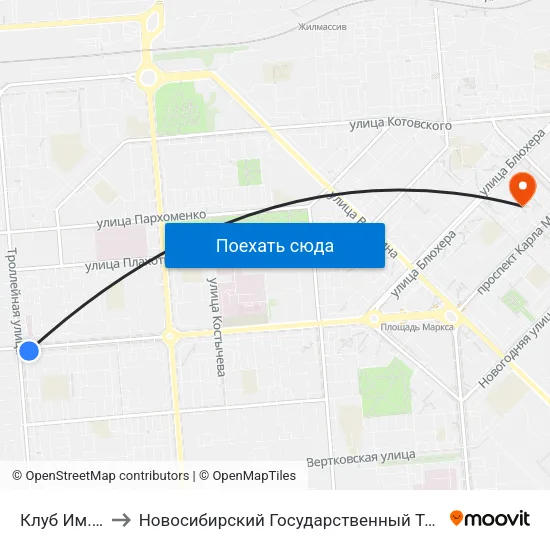 Клуб Им. Чехова to Новосибирский Государственный Технический Университет map