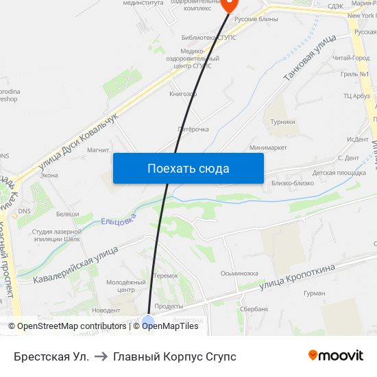 Брестская Ул. to Главный Корпус Сгупс map