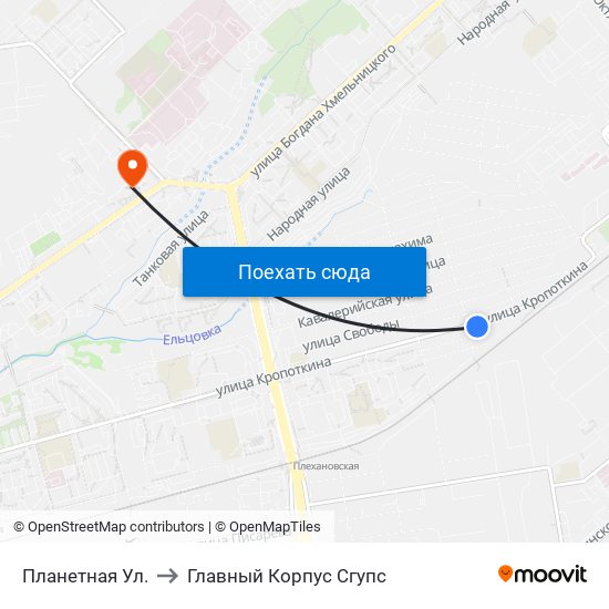 Планетная Ул. to Главный Корпус Сгупс map