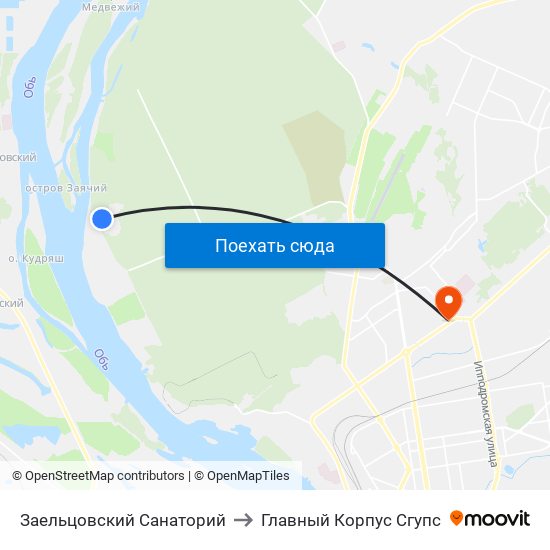 Заельцовский Санаторий to Главный Корпус Сгупс map