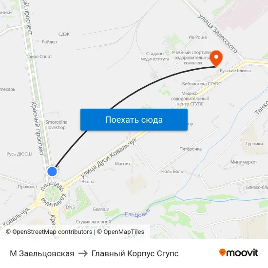 М Заельцовская to Главный Корпус Сгупс map
