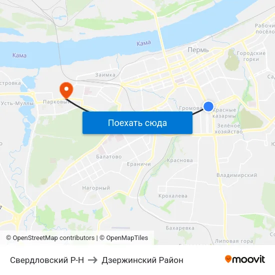 Свердловский Р-Н to Дзержинский Район map