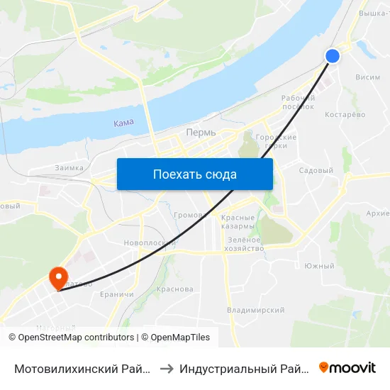 Мотовилихинский Район to Индустриальный Район map