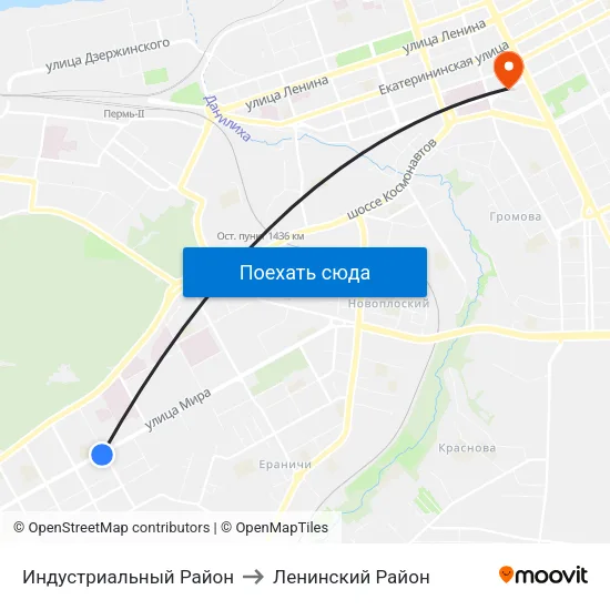 Индустриальный Район to Ленинский Район map