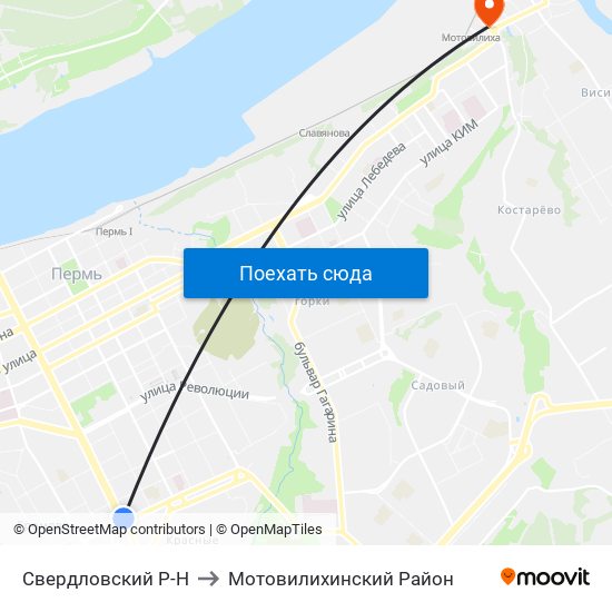 Свердловский Р-Н to Мотовилихинский Район map