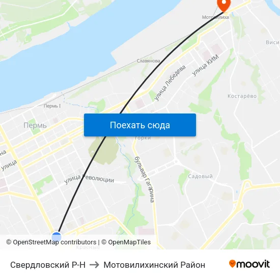 Свердловский Р-Н to Мотовилихинский Район map
