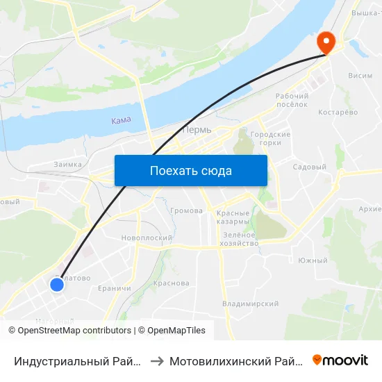Индустриальный Район to Мотовилихинский Район map
