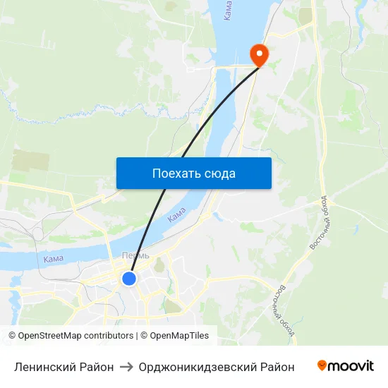 Ленинский Район to Орджоникидзевский Район map
