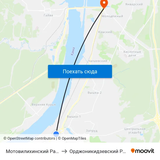 Мотовилихинский Район to Орджоникидзевский Район map