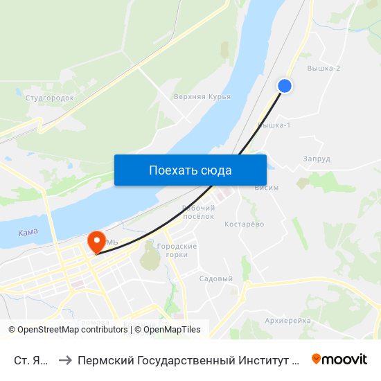 Ст.  Язовая to Пермский Государственный Институт Искусства И Культуры map