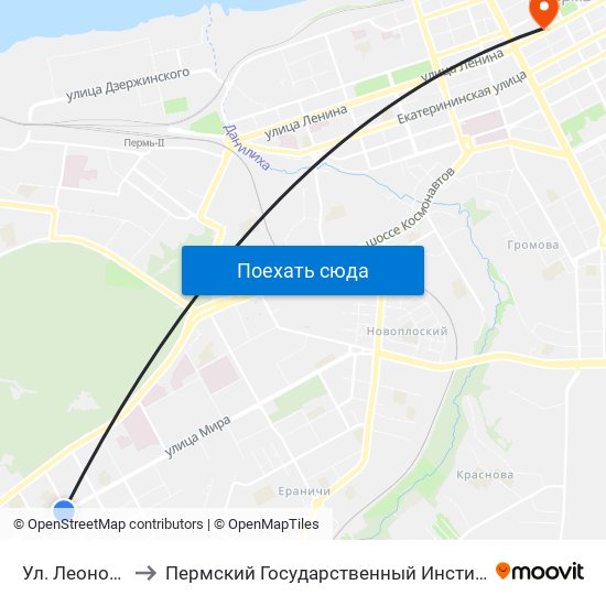 Ул. Леонова (Мира) to Пермский Государственный Институт Искусства И Культуры map