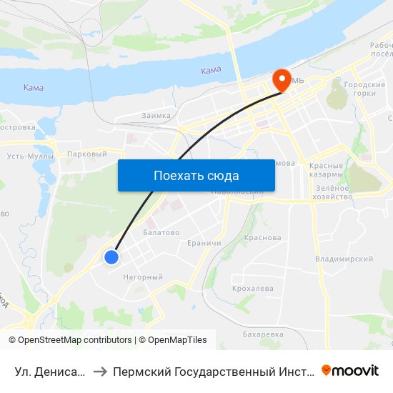 Ул. Дениса Давыдова to Пермский Государственный Институт Искусства И Культуры map