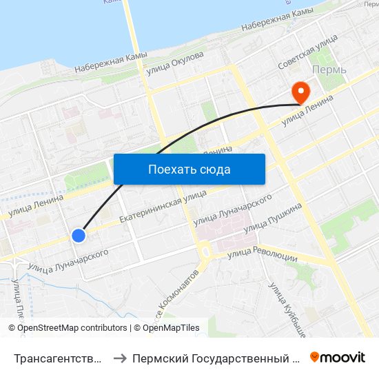 Трансагентство (Екатерининская to Пермский Государственный Институт Искусства И Культуры map