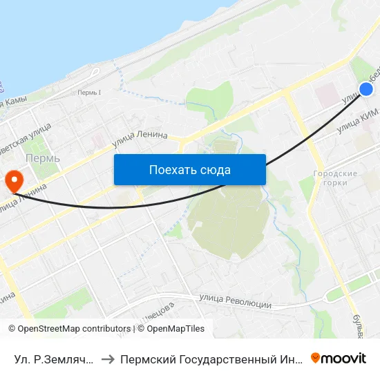 Ул. Р.Землячки (Лебедева) to Пермский Государственный Институт Искусства И Культуры map