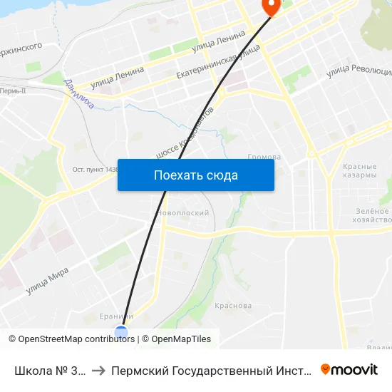 Школа № 3 (Ераничи) to Пермский Государственный Институт Искусства И Культуры map