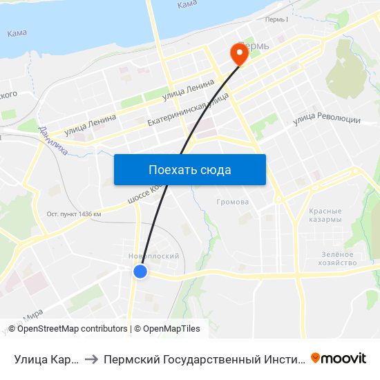 Улица Карпинского to Пермский Государственный Институт Искусства И Культуры map