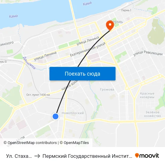Ул. Стахановская to Пермский Государственный Институт Искусства И Культуры map
