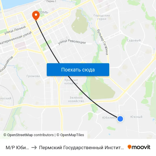 М/Р Юбилейный to Пермский Государственный Институт Искусства И Культуры map