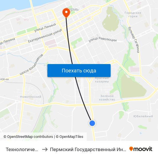 Технологический Институт to Пермский Государственный Институт Искусства И Культуры map