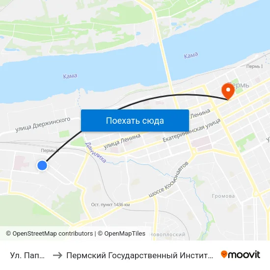 Ул. Папанинцев to Пермский Государственный Институт Искусства И Культуры map