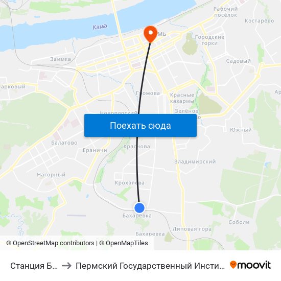 Станция Бахаревка to Пермский Государственный Институт Искусства И Культуры map