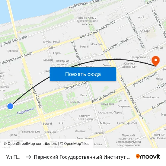 Ул Попова to Пермский Государственный Институт Искусства И Культуры map