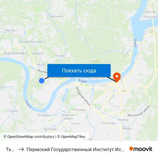 Тэц-14 to Пермский Государственный Институт Искусства И Культуры map