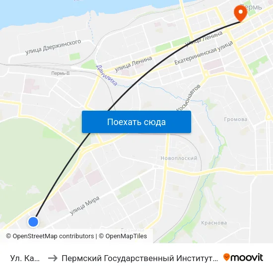 Ул. Качалова to Пермский Государственный Институт Искусства И Культуры map