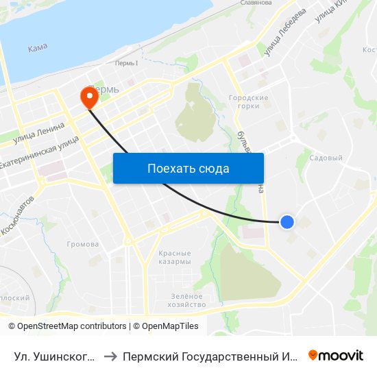 Ул. Ушинского (Минирынок) to Пермский Государственный Институт Искусства И Культуры map