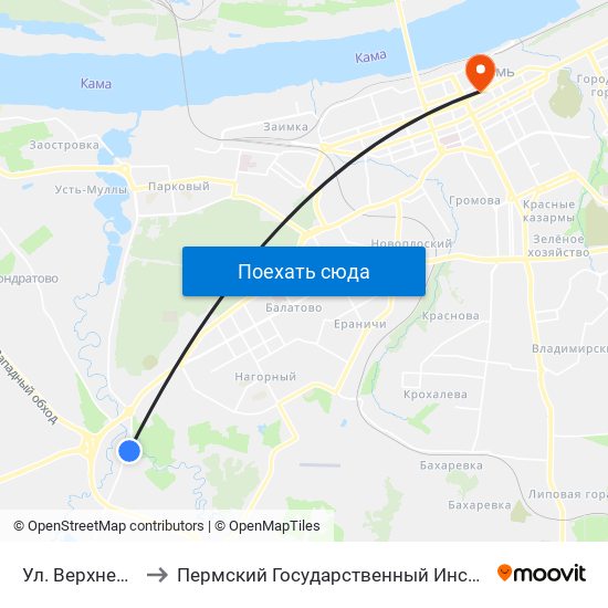 Ул. Верхнемуллинская to Пермский Государственный Институт Искусства И Культуры map
