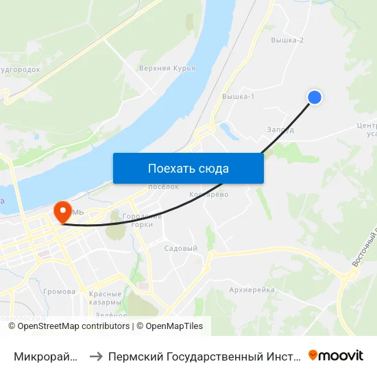 Микрорайон Запруд-2 to Пермский Государственный Институт Искусства И Культуры map