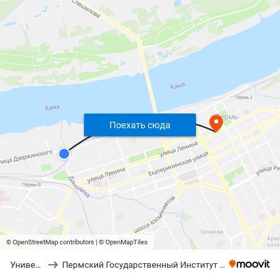 Университет to Пермский Государственный Институт Искусства И Культуры map