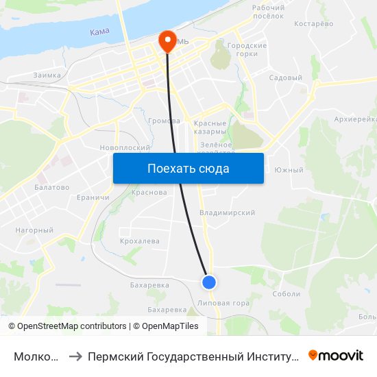 Молкомбинат to Пермский Государственный Институт Искусства И Культуры map