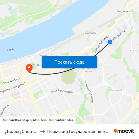 Дворец Спорта Молот (69 Авт.) to Пермский Государственный Институт Искусства И Культуры map