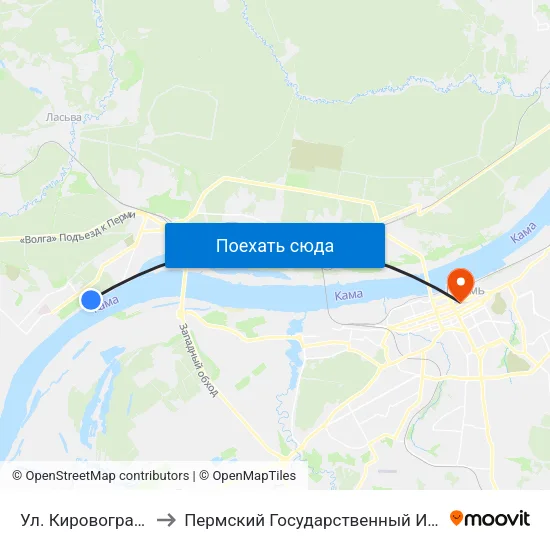 Ул. Кировоградская (По Треб.) to Пермский Государственный Институт Искусства И Культуры map