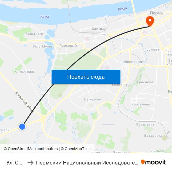 Ул. Совхозная to Пермский Национальный Исследовательский Политехнический Университет map