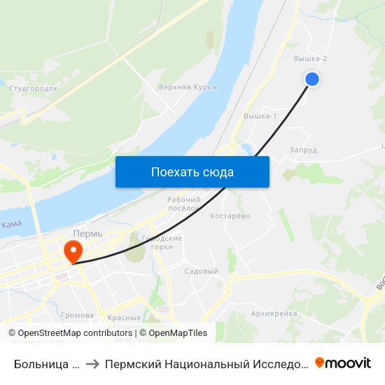 Больница (Ул. Целинная) to Пермский Национальный Исследовательский Политехнический Университет map