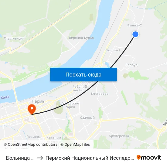 Больница (Ул. Целинная) to Пермский Национальный Исследовательский Политехнический Университет map