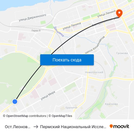 Ост.Леонова (Ш.Космонавтов) to Пермский Национальный Исследовательский Политехнический Университет map