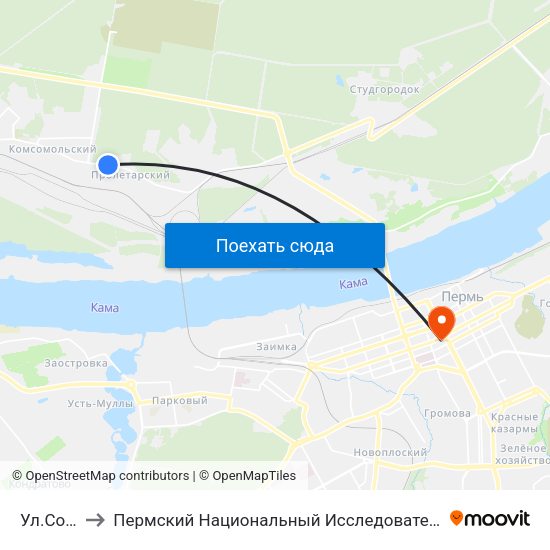Ул.Сочинская to Пермский Национальный Исследовательский Политехнический Университет map