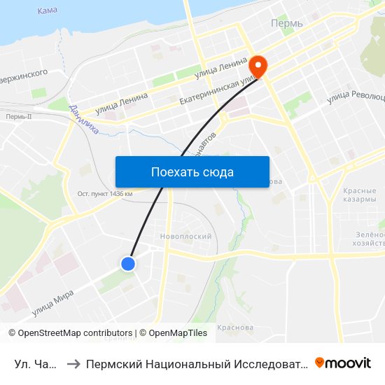 Ул. Чайковского to Пермский Национальный Исследовательский Политехнический Университет map